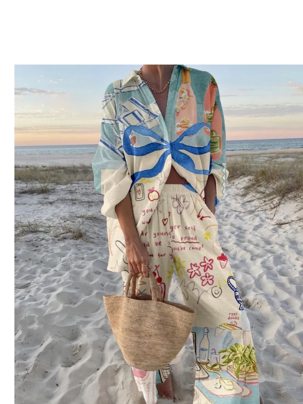 Boho Beach/resort wear. Drawstring pants set in Multicolor